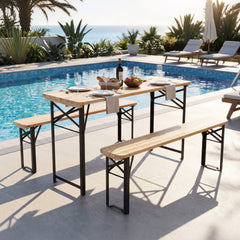 3-Piece Folding Picnic Table with Benches Fir Wood Portable Bear Camping Table-Natural