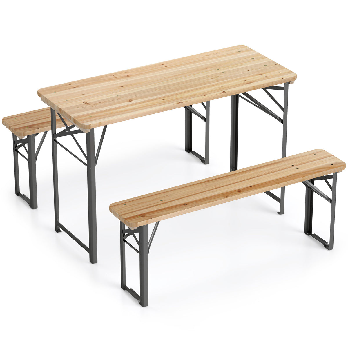3-Piece Folding Picnic Table with Benches Fir Wood Portable Bear Camping Table-Natural
