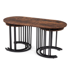 3-Piece Nesting Coffee Table Set 110cm Coffee Table with 2 Side Tables-Rustic Brown