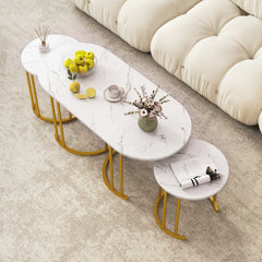 3-Piece Nesting Coffee Table Set 110cm Coffee Table with 2 Side Tables-White