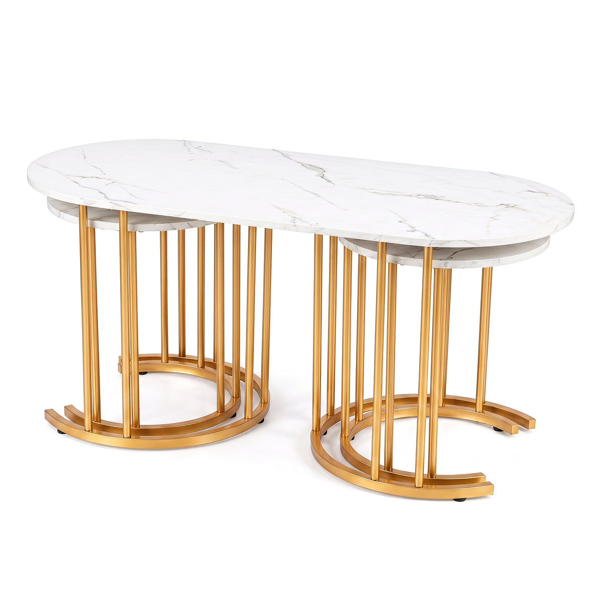 3-Piece Nesting Coffee Table Set 110cm Coffee Table with 2 Side Tables-White