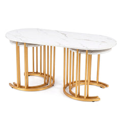 3-Piece Nesting Coffee Table Set 110cm Coffee Table with 2 Side Tables-White