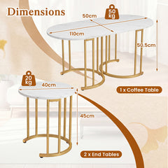 3-Piece Nesting Coffee Table Set 110cm Coffee Table with 2 Side Tables-White