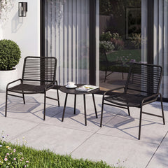 3 Piece Patio Bistro Set Rattan Chairs with Side Table Outdoor Wicker Conversation Set-Black
