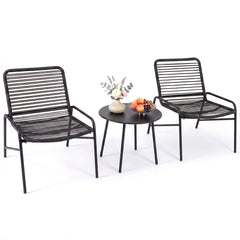 3 Piece Patio Bistro Set Rattan Chairs with Side Table Outdoor Wicker Conversation Set-Black