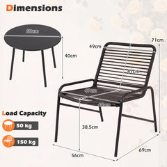 3 Piece Patio Bistro Set Rattan Chairs with Side Table Outdoor Wicker Conversation Set-Black