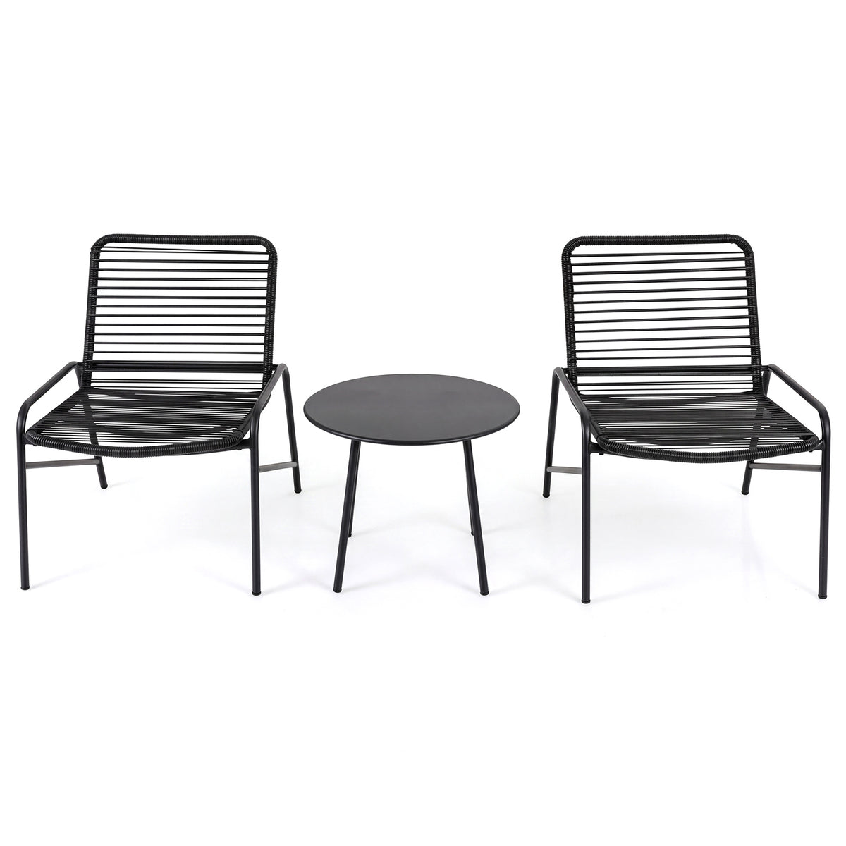 3 Piece Patio Bistro Set Rattan Chairs with Side Table Outdoor Wicker Conversation Set-Black