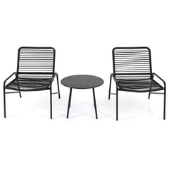 3 Piece Patio Bistro Set Rattan Chairs with Side Table Outdoor Wicker Conversation Set-Black