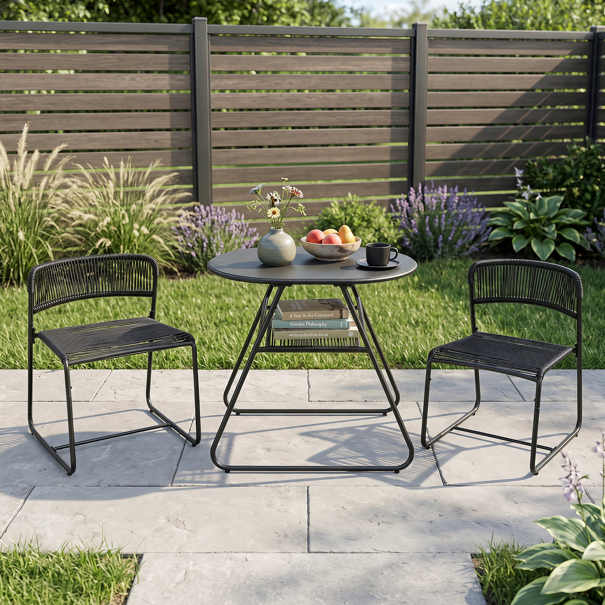 3-Piece Patio Bistro Set with Solid Metal Frame for Porch-Black