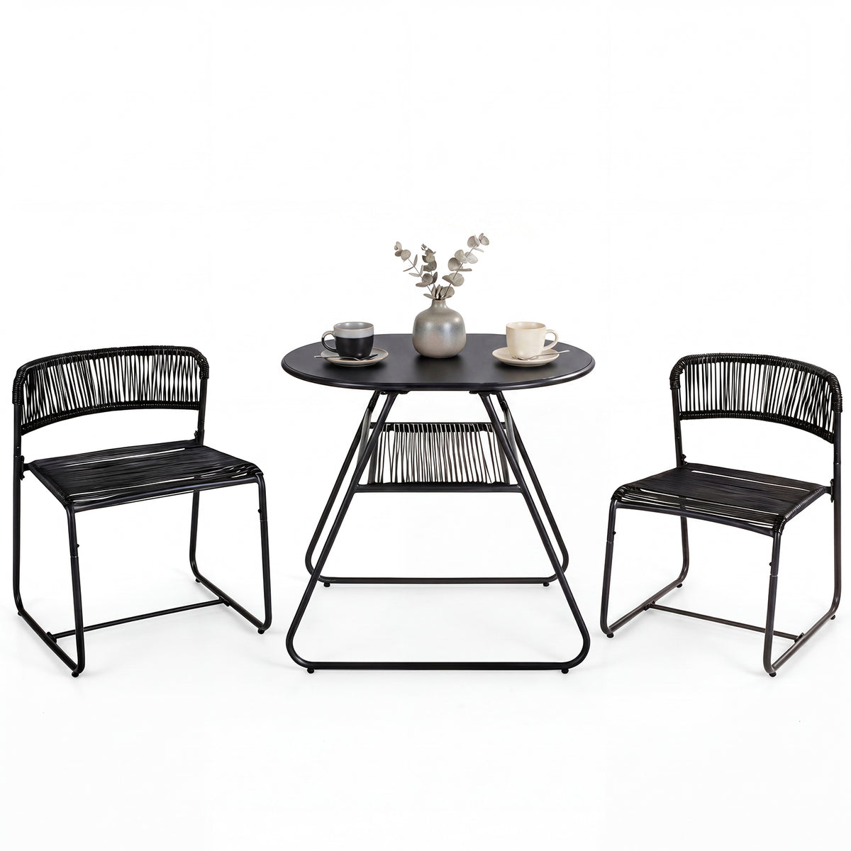3-Piece Patio Bistro Set with Solid Metal Frame for Porch-Black