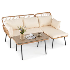 3-Piece Patio Furniture Set with Coffee Table and L-Shaped Sectional Sofa-Beige