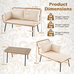 3-Piece Patio Furniture Set with Coffee Table and L-Shaped Sectional Sofa-Beige