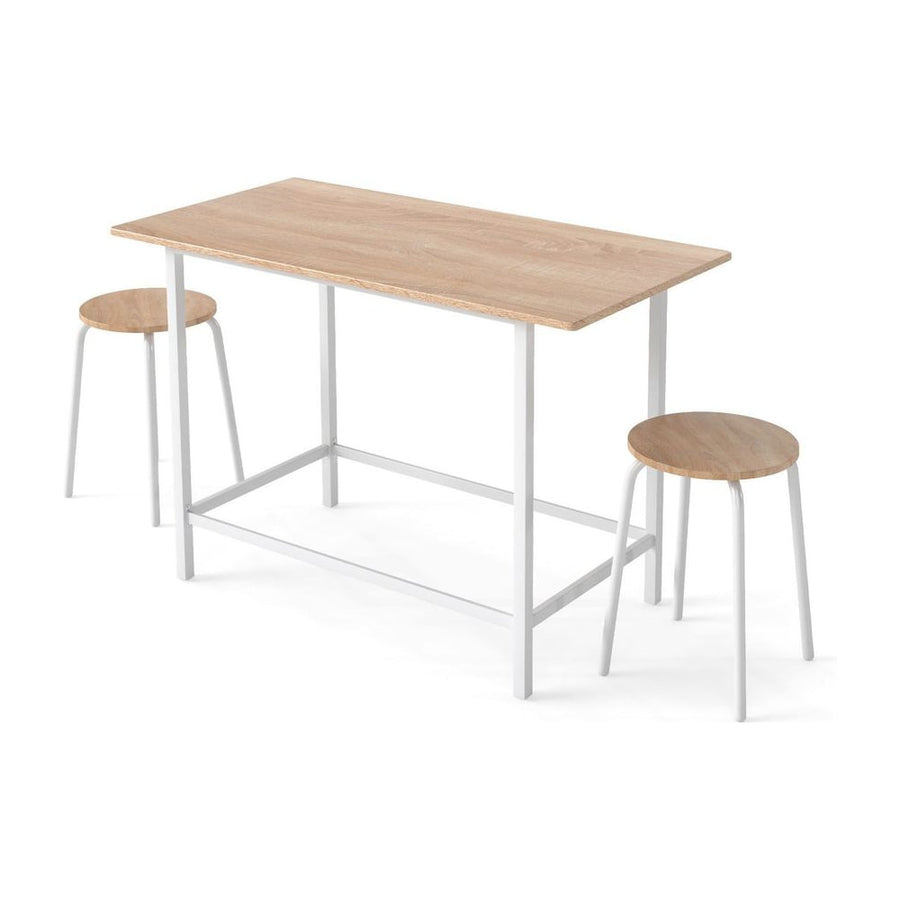 3-Piece Dining Set with 2 Round Chairs and Adjustable Foot Pads-Natural