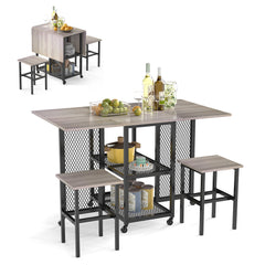 3-Piece Foldable Dining Table Set with Lockable Wheels for Small Place-Grey