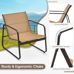 3 Pieces Patio Conversation Set with Breathable Fabric and Tempered Glass Tabletop-Brown