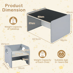3 Pieces Kids Table and Chair Set with Chalkboard for Home-Grey