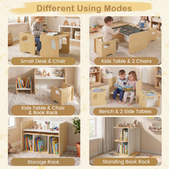 3 Pieces Kids Table and Chair Set with Chalkboard for Home-Natural