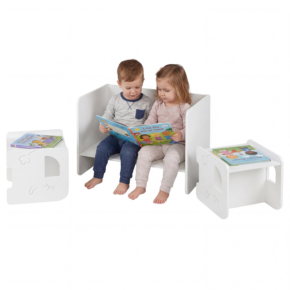 3 Pieces Kids Table and Chair Set with Chalkboard for Home-White