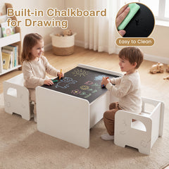 3 Pieces Kids Table and Chair Set with Chalkboard for Home-White