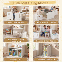 3 Pieces Kids Table and Chair Set with Chalkboard for Home-White
