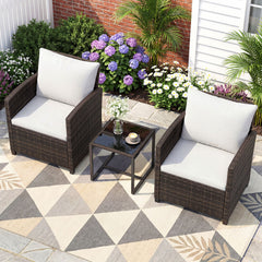 3 Pieces PE Rattan Wicker Outdoor Bistro Conversation Set with Soft Cushions-Beige