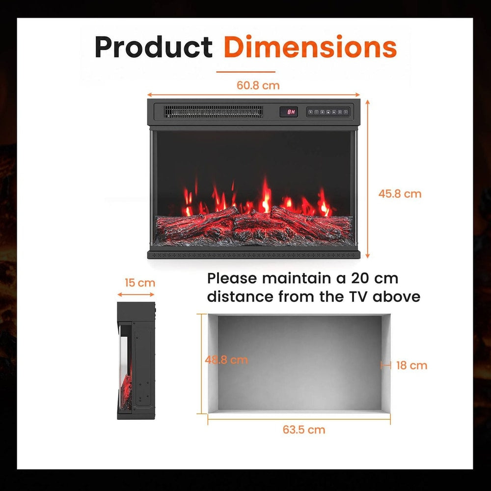 3-Sided Built-in Electric Fireplace Insert with 12 Flame Colours Thermostat and 8H Timer-61 cm