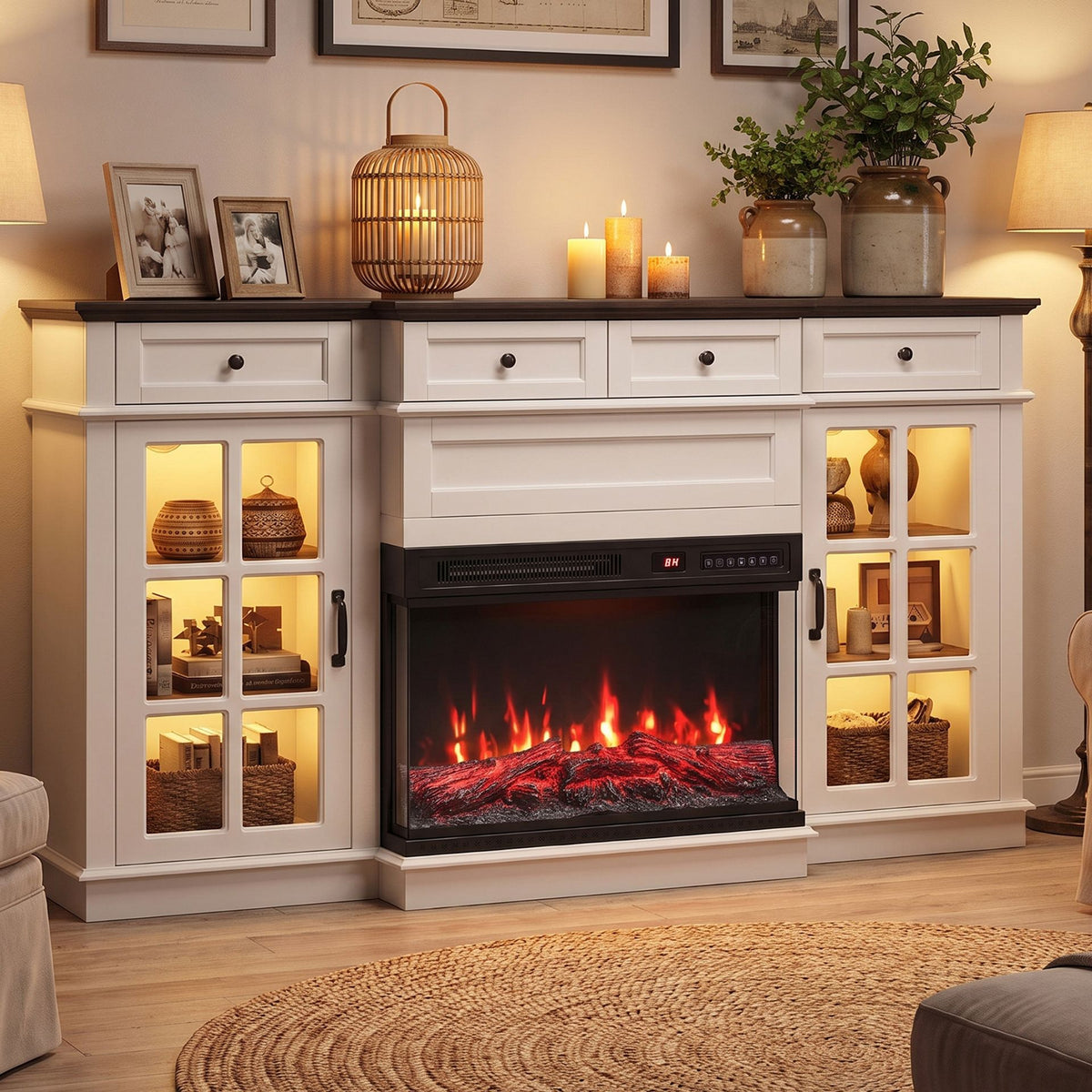 3-Sided Built-in Electric Fireplace Insert with 12 Flame Colours Thermostat and 8H Timer-76 cm