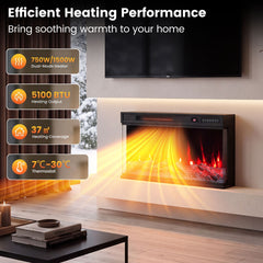 3-Sided Built-in Electric Fireplace Insert with 12 Flame Colours Thermostat and 8H Timer-76 cm