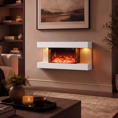 3-Sided Wall Mount Electric Fireplace with 12 Flame and Ambient Colors for Indoor-82cm