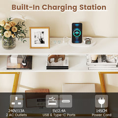 3-Tier Console Table with LED Light and Charging Station-White