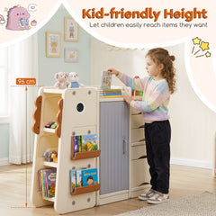 3-Tier Dinosaur Toy Chest with 5 Removable Bins and 2 Shelvesfor Playroom-Beige