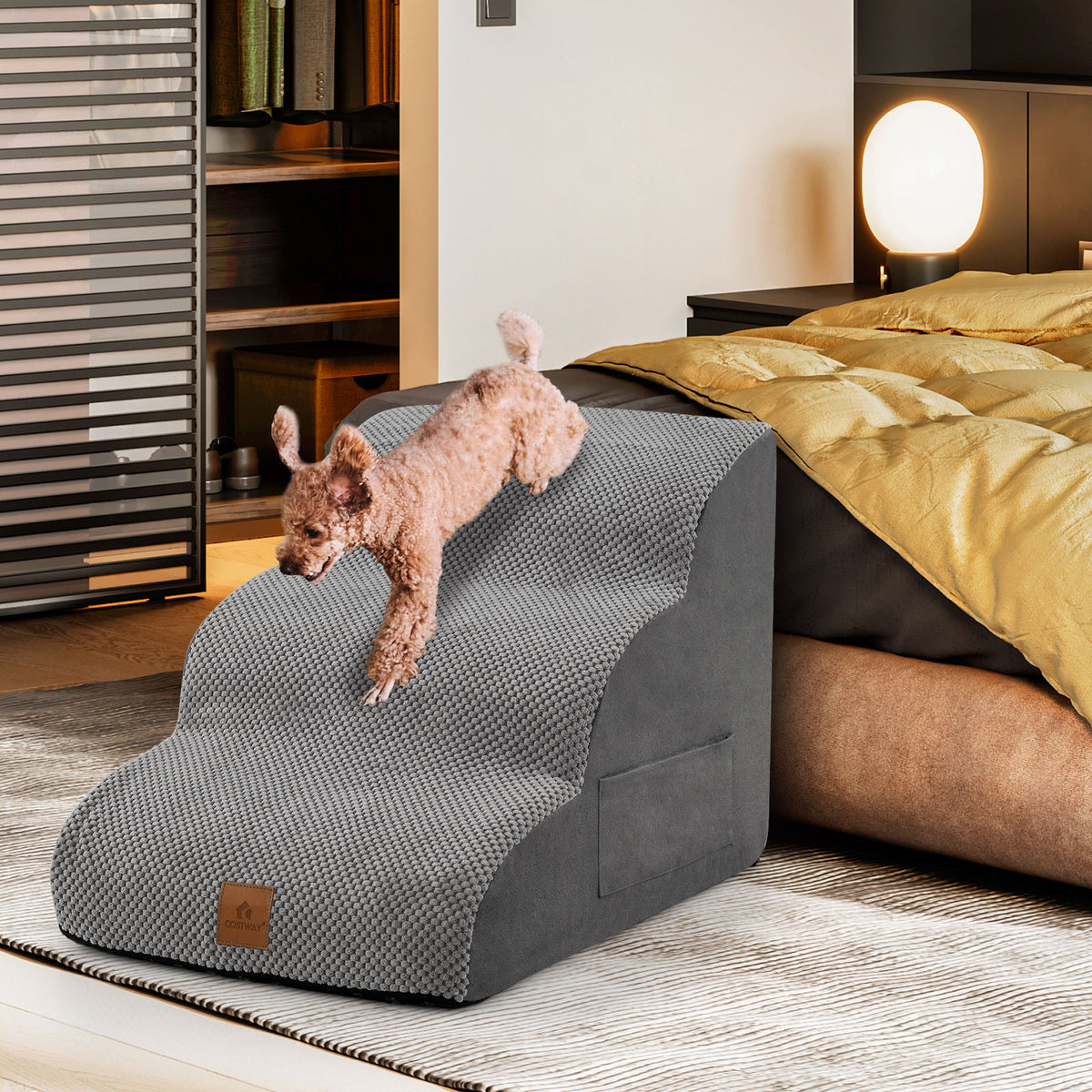 3-Tier Foam Non-Slip Dog Ramp with Gentle Slope Surface-Grey