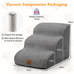 3-Tier Foam Non-Slip Dog Ramp with Gentle Slope Surface-Grey