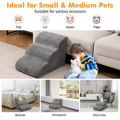 3-Tier Foam Non-Slip Dog Ramp with Gentle Slope Surface-Grey