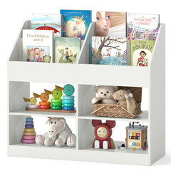 3-Tier Kid's Bookshelf with Display Rack and 4 Compartments for Kids Room-White