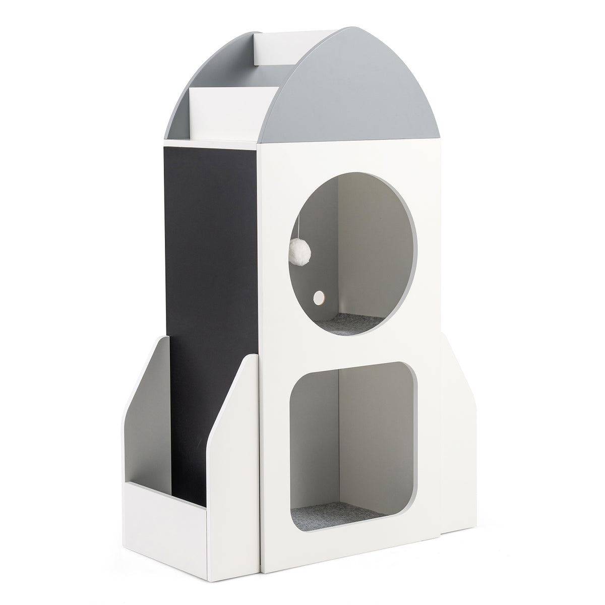 3-Tier Kids Bookshelf Rocket Space Theme Toddler Toy Storage Organizer with Chalkboard-White