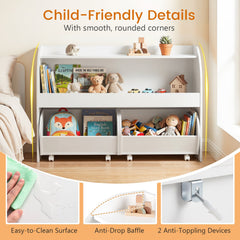 3-Tier Kids Toy Storage Organizer with 2 Rolling Drawers Bookcase for Kids Room-White