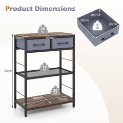 Product dimensions diagram showing the height, width and depth of the console table and its drawers
