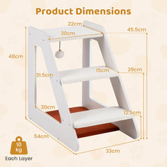 3-Tier Pet Steps for Dogs & Cats w/ Non-Slip Corduroy Surface for Access to Sofa-White