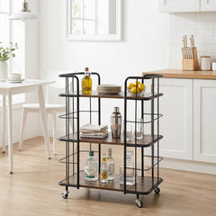 3-Tier Rolling Buffet Serving Cart with Lockable Wheels and Metal Frame-Rusticbrown
