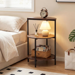 3-Tier Round Side Table with Storage Shelves and Metal Frame for Small Spaces-Rustic Brown