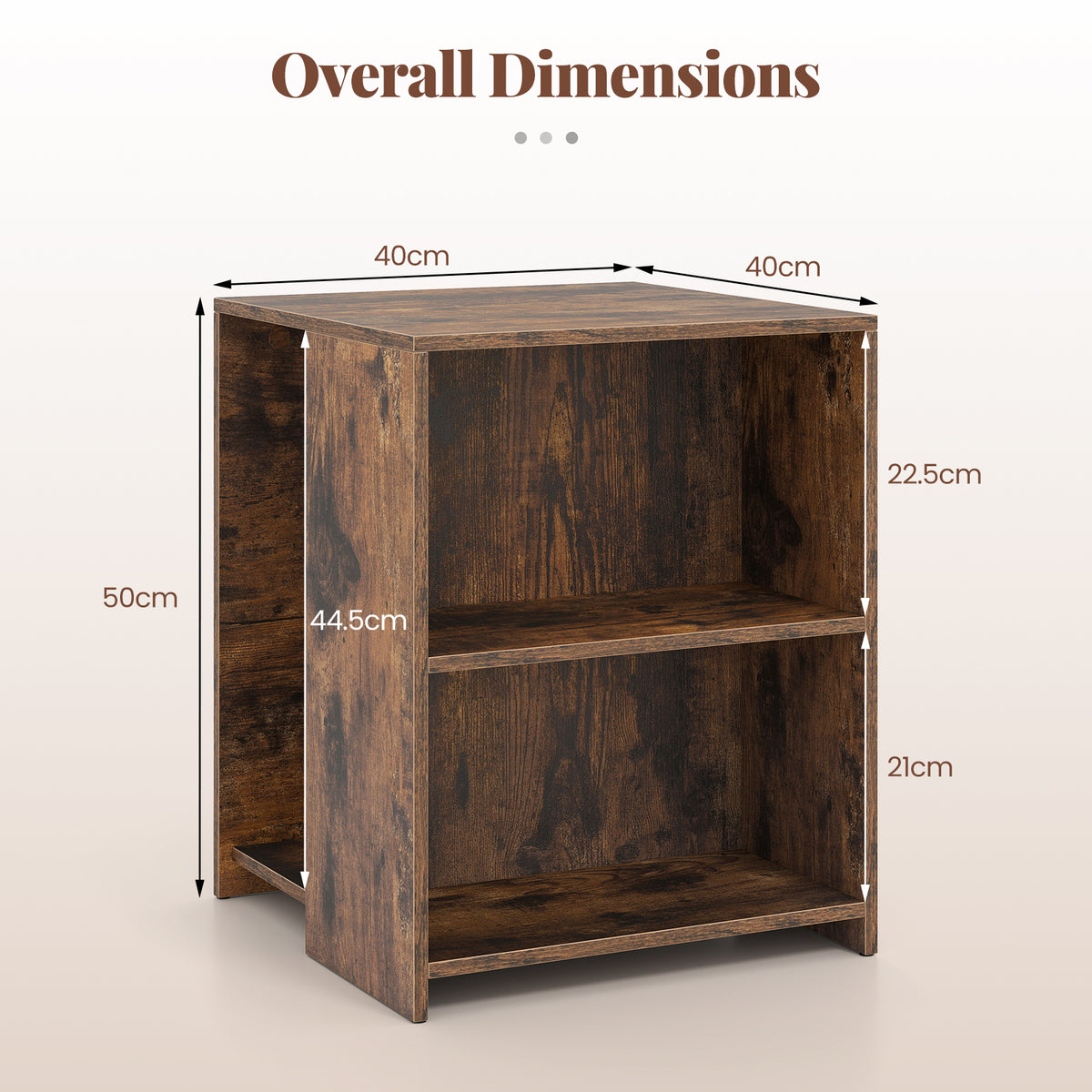 3-Tier Square Wooden End Table with Open Storage Shelves-Rusticbrown