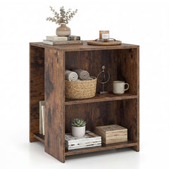 3-Tier Square Wooden End Table with Open Storage Shelves-Rusticbrown