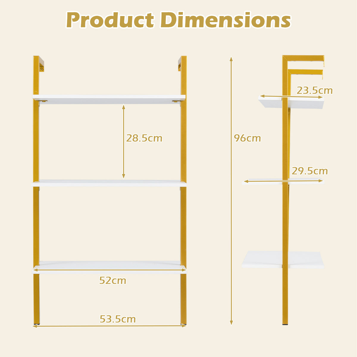 3-Tier Wall Mounted Shelves for Living Room Home Office-White
