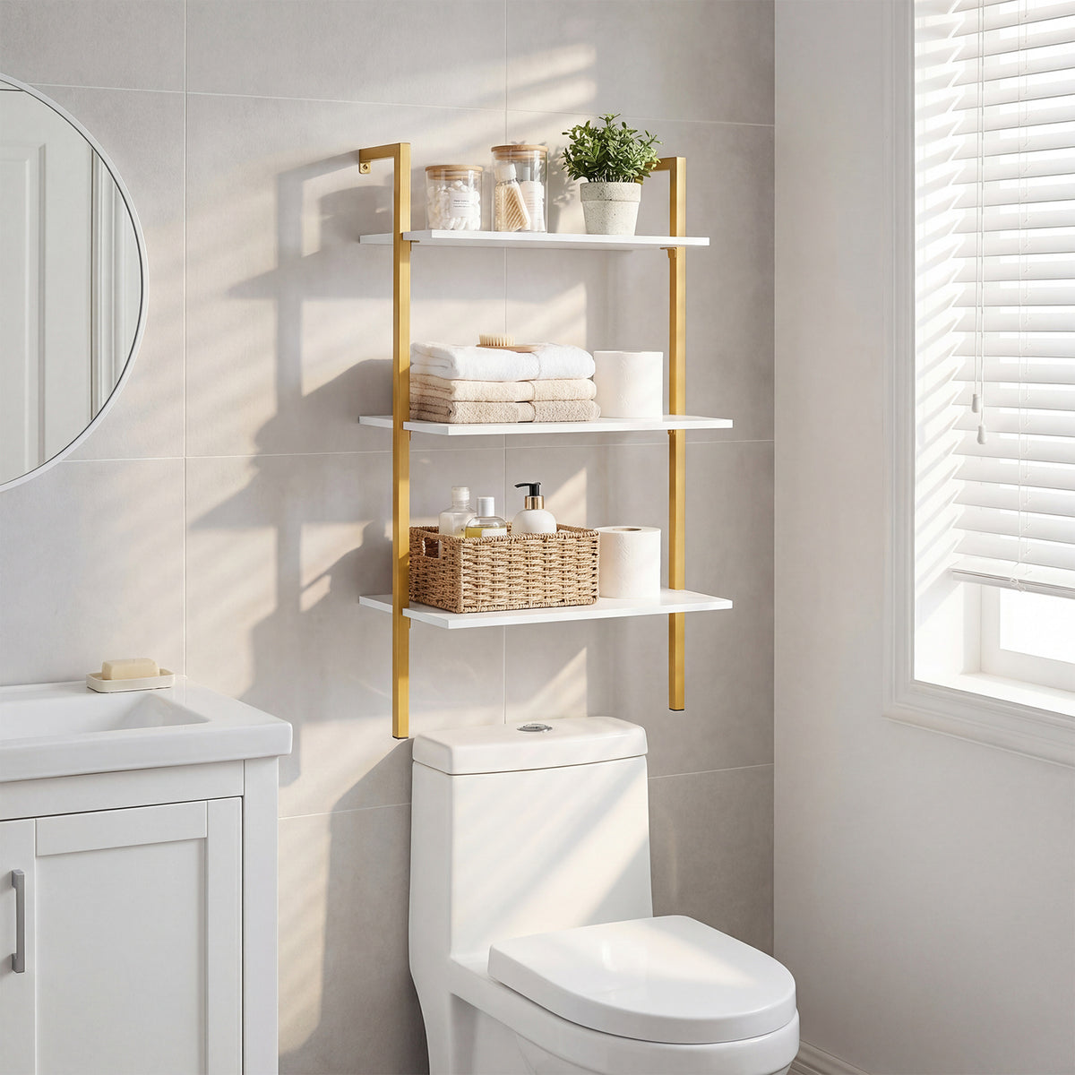3-Tier Wall Mounted Shelves for Living Room Home Office-White