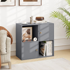 3-Tier Bookshelf with Dual Anti-Tipping Kits and 2 Cabinets in Grey