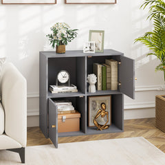 3-Tier Bookshelf with Dual Anti-Tipping Kits and 2 Cabinets in Grey