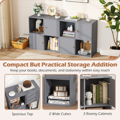 3-Tier Bookshelf with Dual Anti-Tipping Kits and 2 Cabinets in Grey