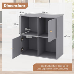 3-Tier Bookshelf with Dual Anti-Tipping Kits and 2 Cabinets in Grey