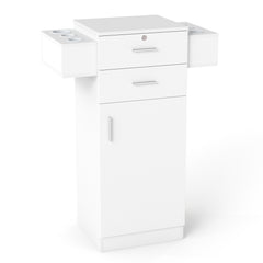3-Tier Locking Salon Storage Cabinet with 2 Drawers and 6 Hair Dryer Holders-White
